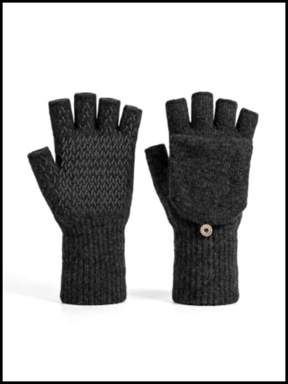 100% Merino Wool Fingerless Gloves Convertible Mittens Double Layer Anti-Slip